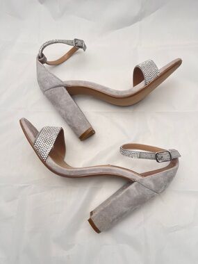 Steve Madden 'Kalina' Rhinestone Embellished Suede Ankle-strap Sandals - Size 7